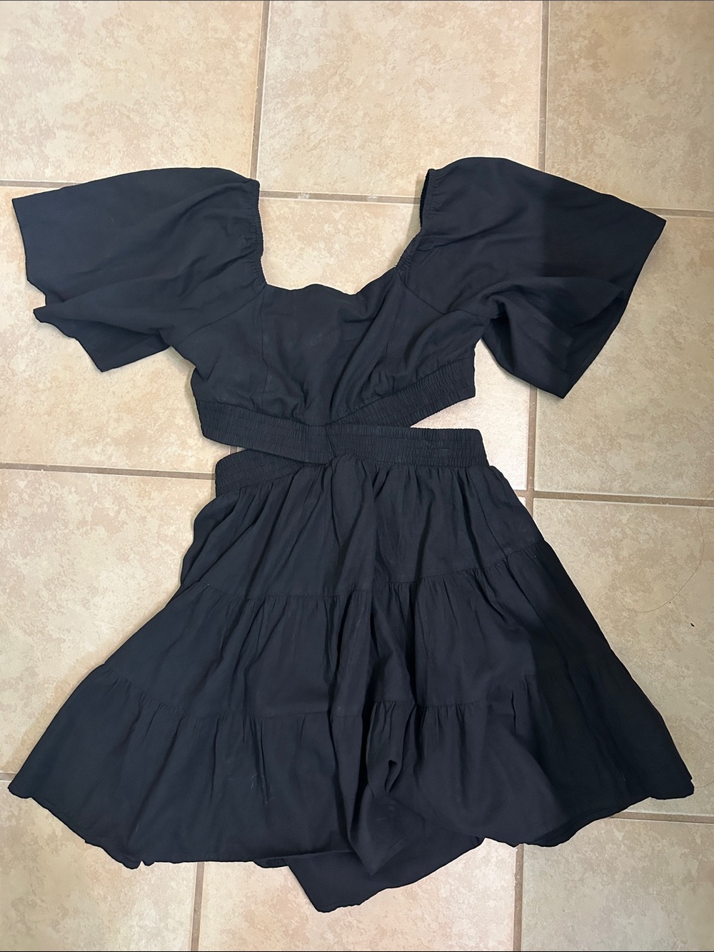 Black Puff-Sleeve Two-Piece Mini Dress